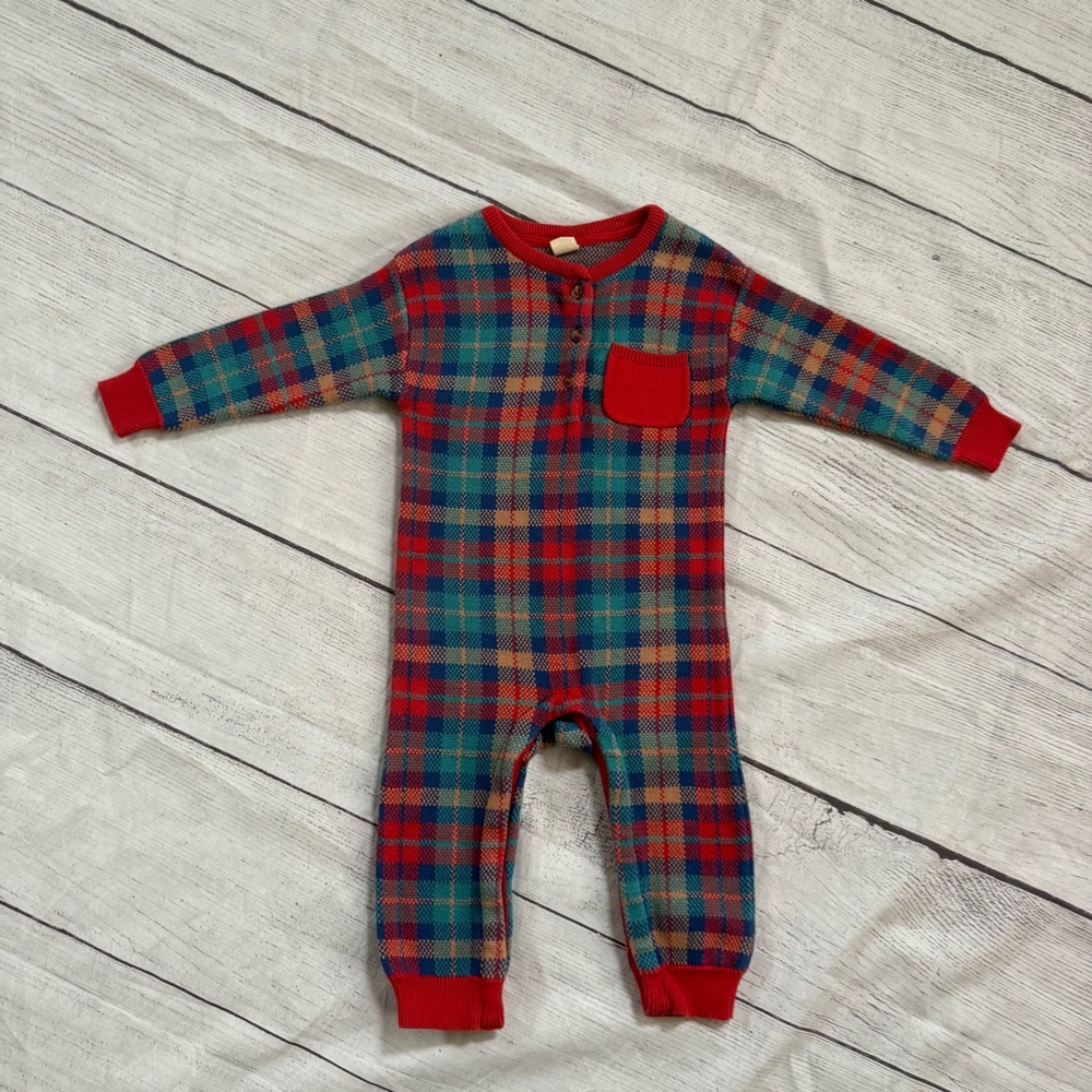 Tucker + Tate Jacquard Cotton Sweater Romper Green Red Size 18 months